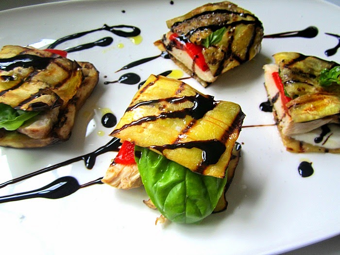 Grilled Chicken w/ Eggplant & Mozzarella Stacks