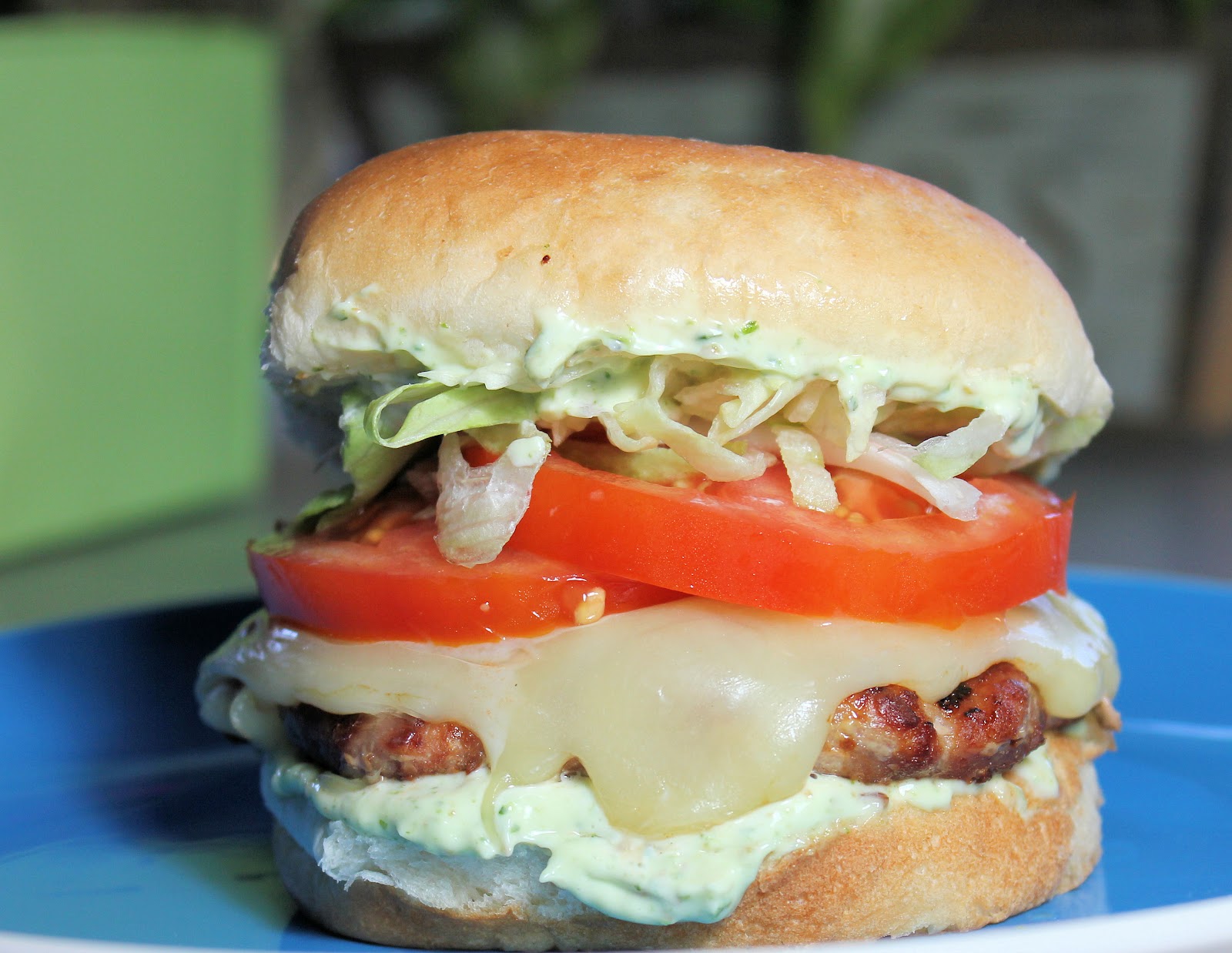 Turkey Pepperoni Burgers with Pesto Mayo
