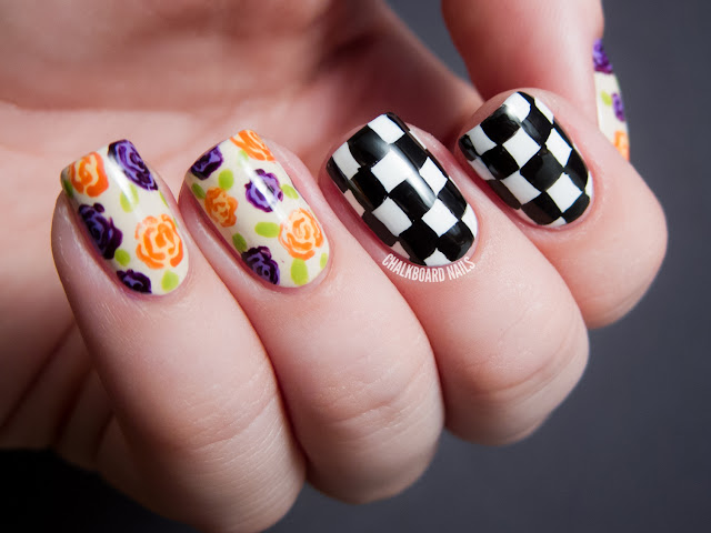 Chalkboard Nails: Geometric vs. Organic Floral Nail Art