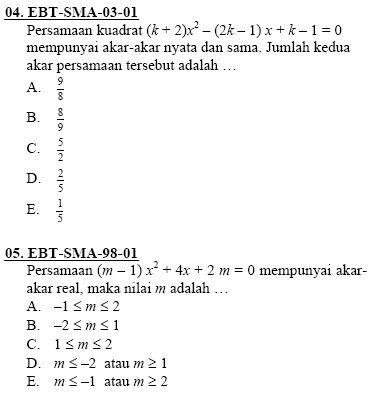 Soal Matematika: Soal persamaan kuadrat lengkap dengan pembahasan