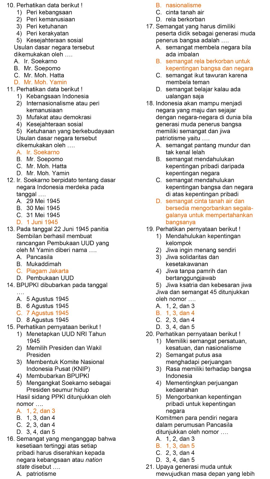 Semangat Dan Komitmen Kebangsaan Para Pendiri Negara Dalam Perumusan Dan Penetapan Pancasila Latihan Soal Tahun Pelajaran 2016 2017