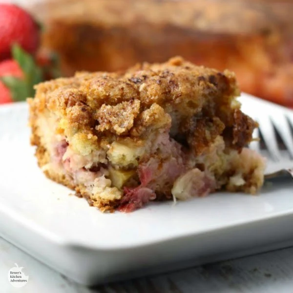 Strawberry Rhubarb Crunch Cake by Renee's Kitchen Adventures - easy recipe for a quick and delicious cake full of fresh strawberries and rhubarb!