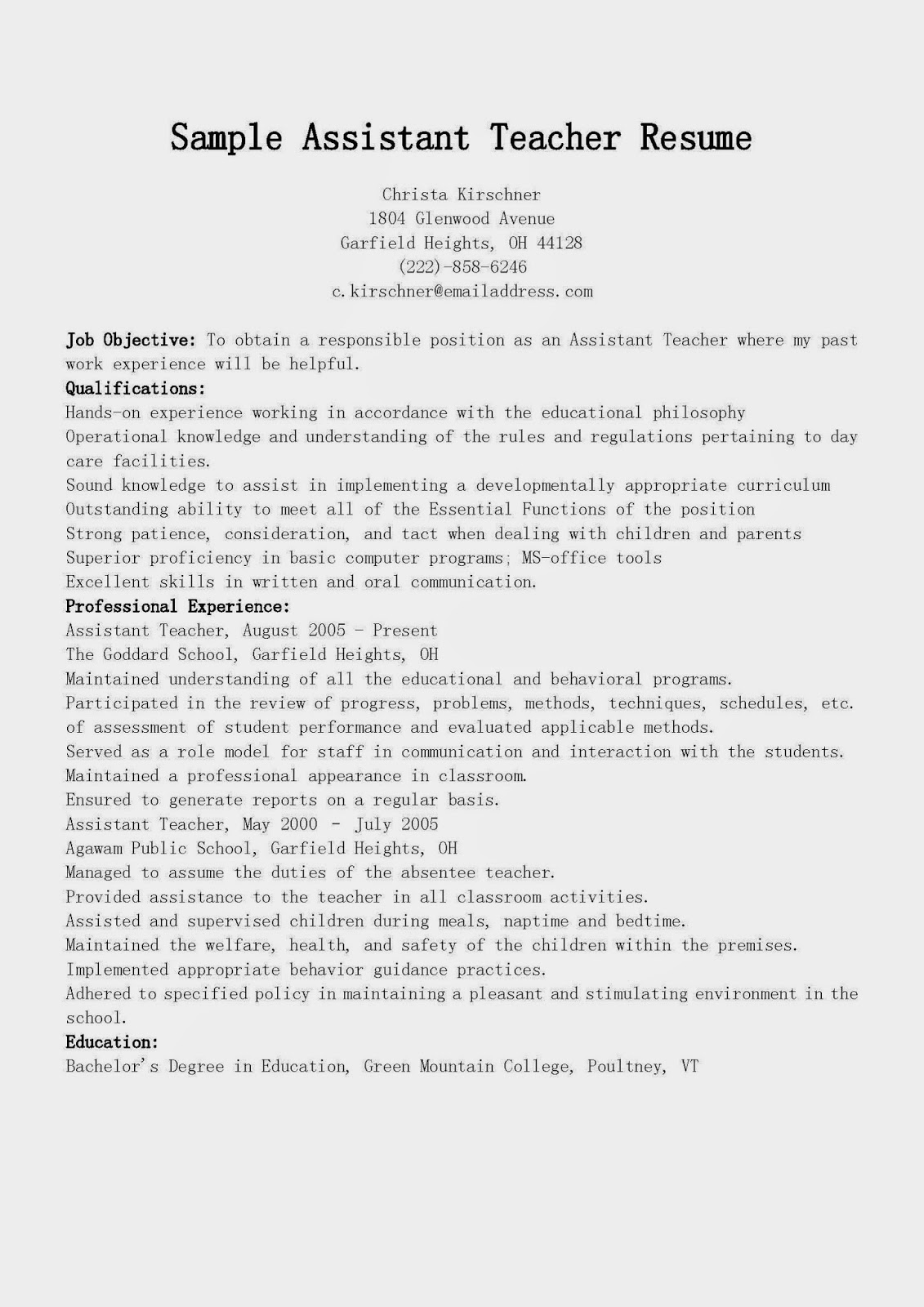 cover letter for teachers aide