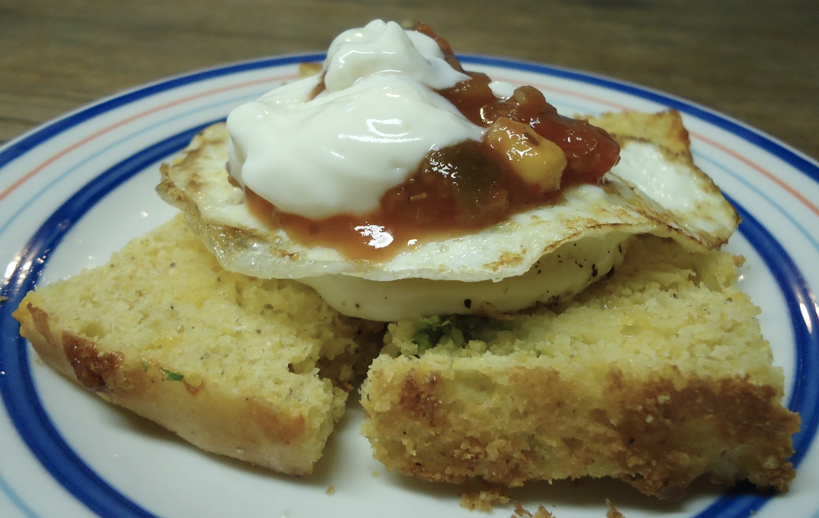 Eat, Run, Read OpenFaced Cornbread Egg Sandwich