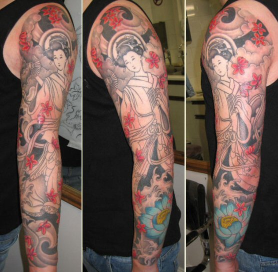 sleeve tattoo black and grey. japanese dragon tattoo sleeve