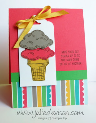 Stampin' Up! Sprinkles of Life ice cream cone card with Cherry on Top DSP #stampinup www.juliedavison.com