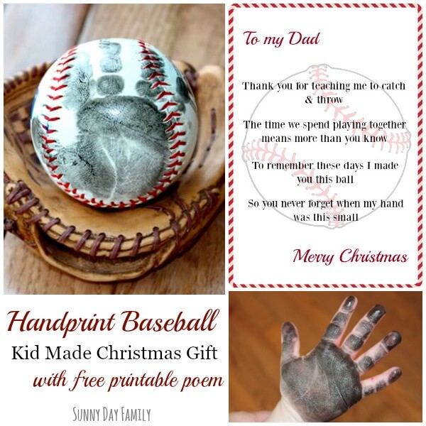 Handprint Baseball Kid Made Christmas Gift with Free Printable Poem