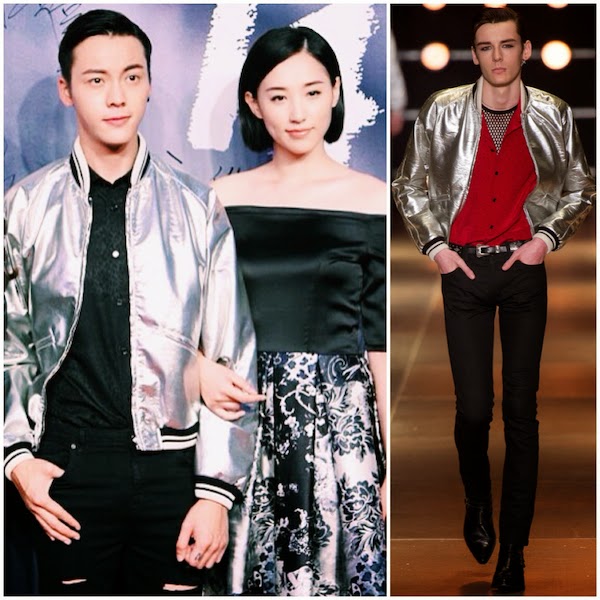 William Chan Wai-Ting wears Saint Laurent by Hedi Slimane Spring Summer 2014 silver leather varsity baseball jacket at Beijing premiere of BUT ALWAYS 27th August 20148月27日晚,陈伟霆亮相《一生一世》北京首映礼