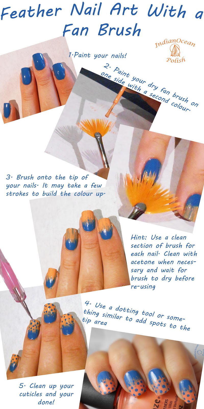 Nail Art Designs Using Brushes : Ocean polish spotted feather nail art with a fan brush tutorial