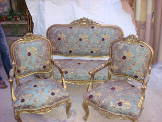 Salon 4 pieces inlaid with gold (2 chairs + Sofa + Table marble)