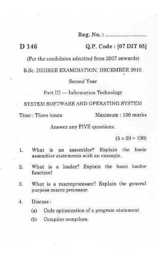 Bharathiar university previous question papers image