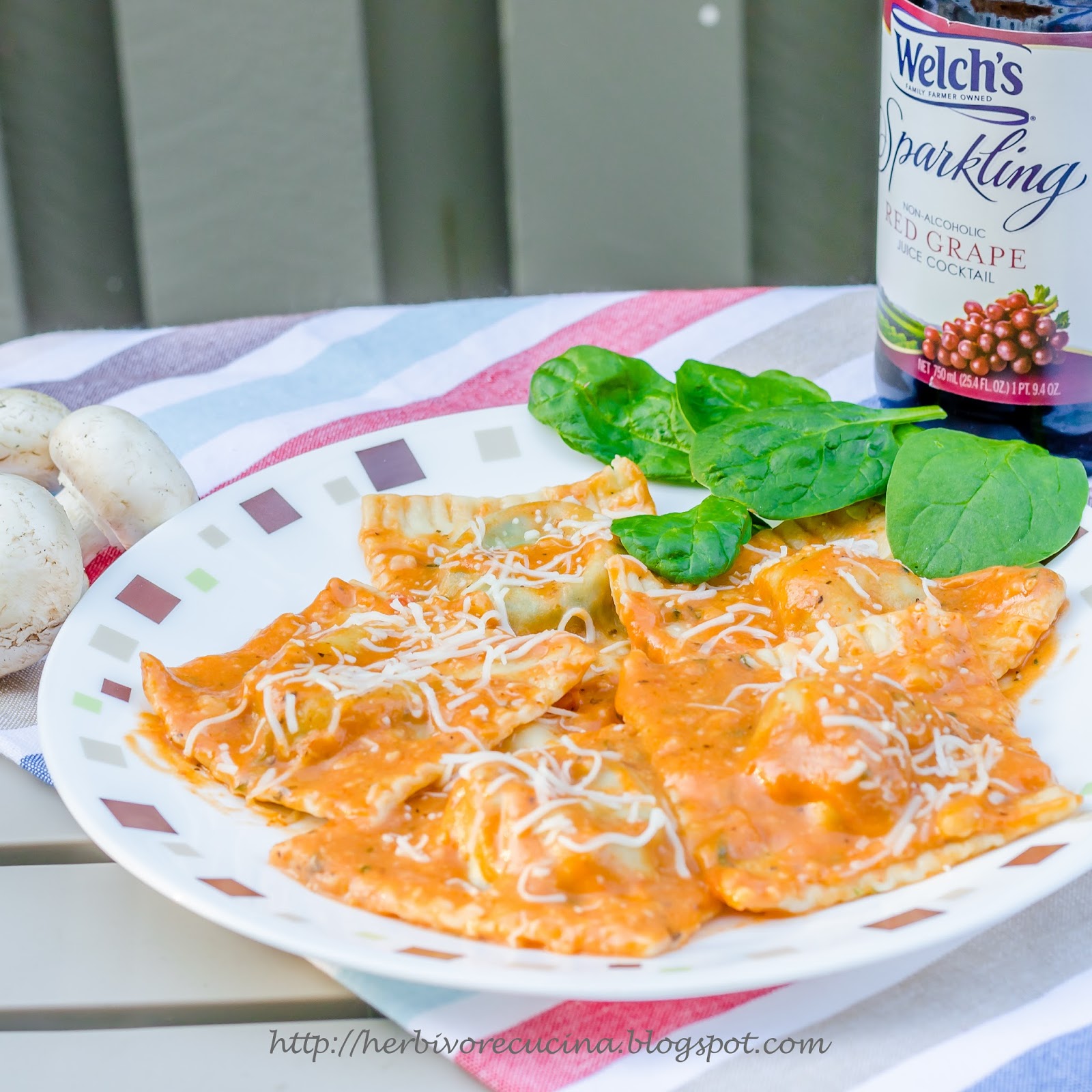 Herbivore Cucina Spinach and Mushroom Ravioli in Pink Sauce