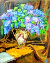 original oil painting on canvas Lilacs in an Antique Vase