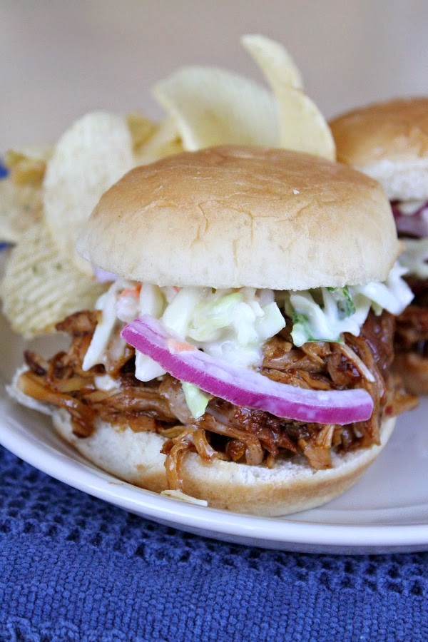Slow Cooker Pulled Pork Sliders with BourbonPeach Barbecue Sauce from