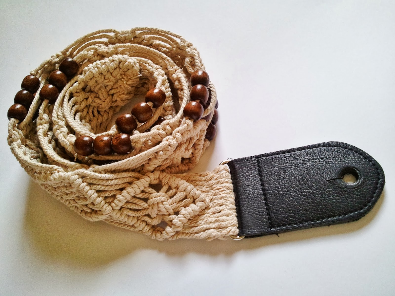 The Adventures of Lou the Shrew macrame guitar strap (from a belt)