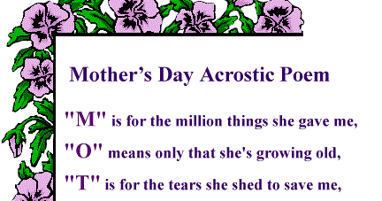 Mother's day Acrostic Poem ~ onegreetingdaily- Greetings for you