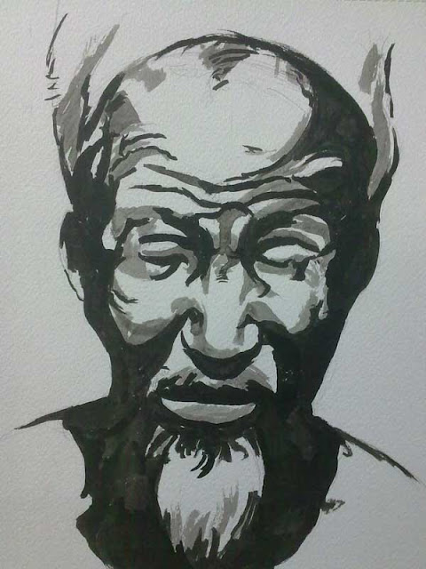 retrato asiatico con tinta china