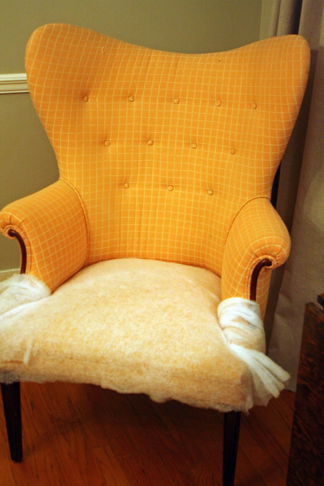 dwell and tell How to Add Padding under Slipcovers Wing Chair Update!