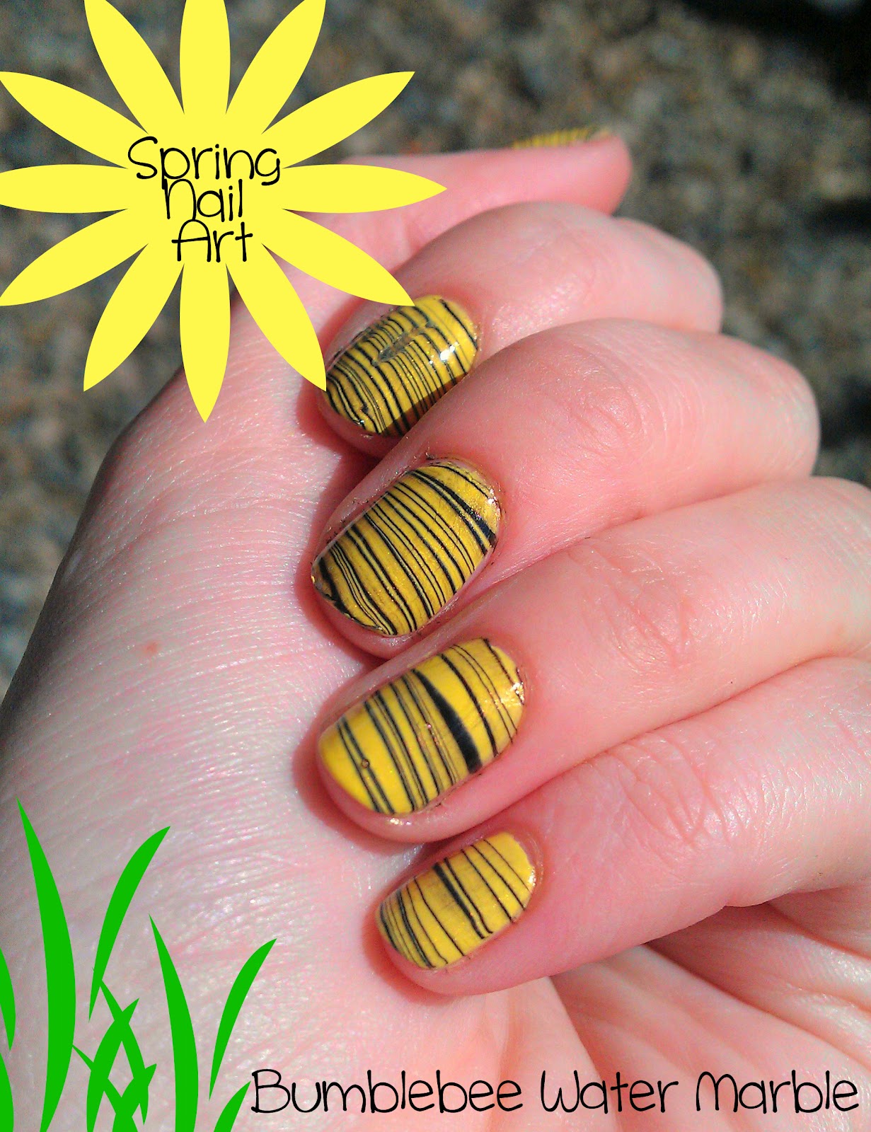 Spring Bumblebee Nail Art [Water Marble]