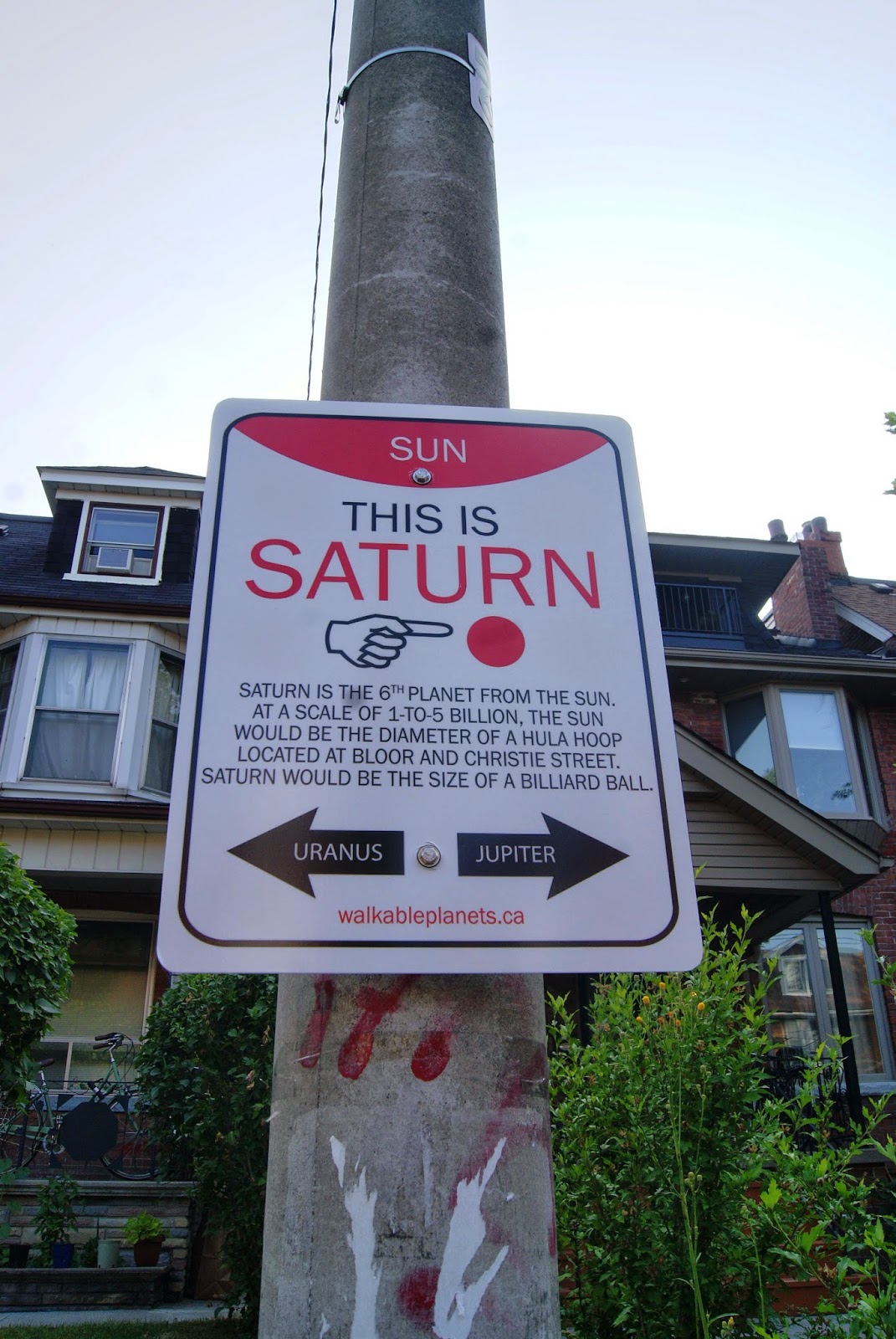 Saturn Wayfinding Sign from Walkable Planets scale solar system by Jode Roberts in Toronto, Public, Installation, Community, Project, Intervention, Explore, Grace Street, Gore Vale Avenue, Jane's Walk, 100-in1 Day, Ontario, Canada, Culture, Lifestyle, Galaxy, Art, Artist