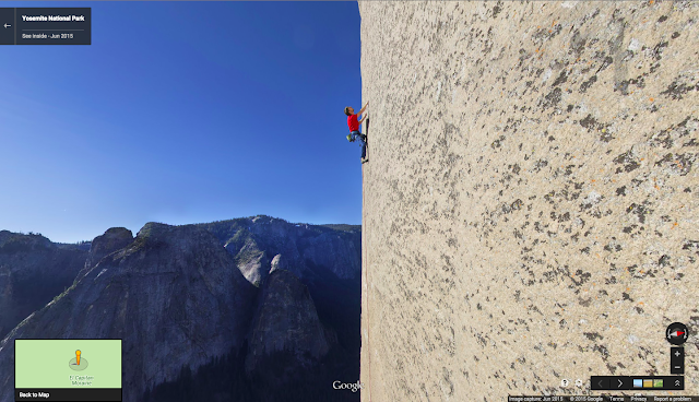 Ein Street View Screenshot zeigt einen Menschen an einer vertikalen Steilwand
