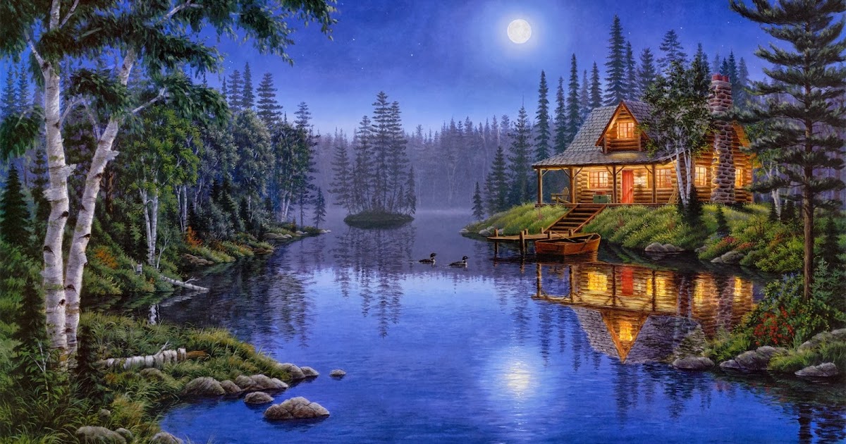 Imágene Experience Noche de luna llena a orillas de lago en el bosque
