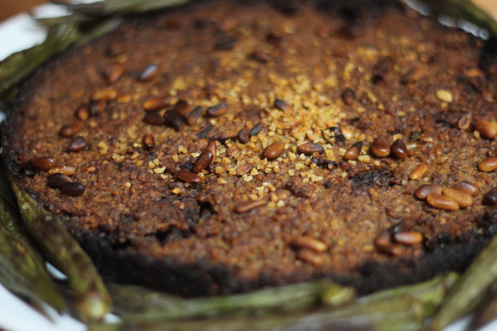 Baked Kibbeh Pie (Kibbeh belsaniyyeh) with Crispy Okra and Tahina Sauce
