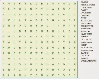 Free printable Word Search and Sudokus Word Search 25 (Ocean)