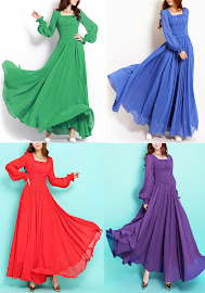 Fairy Tale Princess Big Flounce Puff Long Sleeve Chiffon Maxi