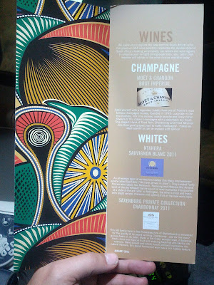 South African Airways business class menu #1