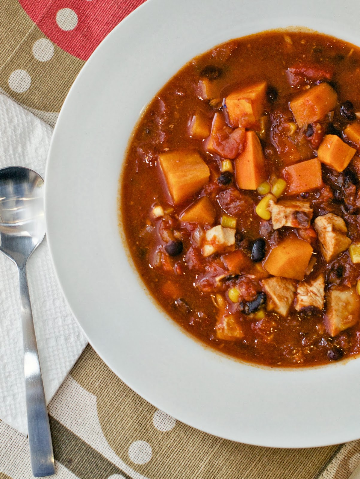 Healthy, Tasty, & Simple Eating Black Bean, Sweet Potato and Chicken Chili