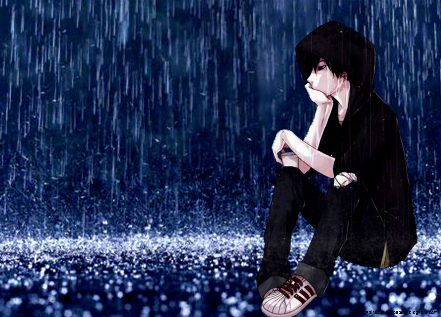Sad Anime Boy Sitting in the Rain Sad Anime Boy Sitting in the Rain