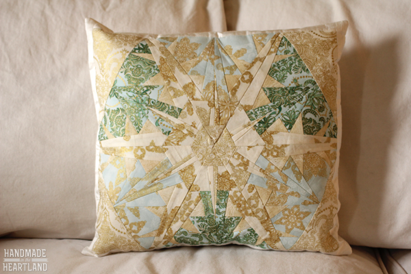 paper pieced snowflake pillow