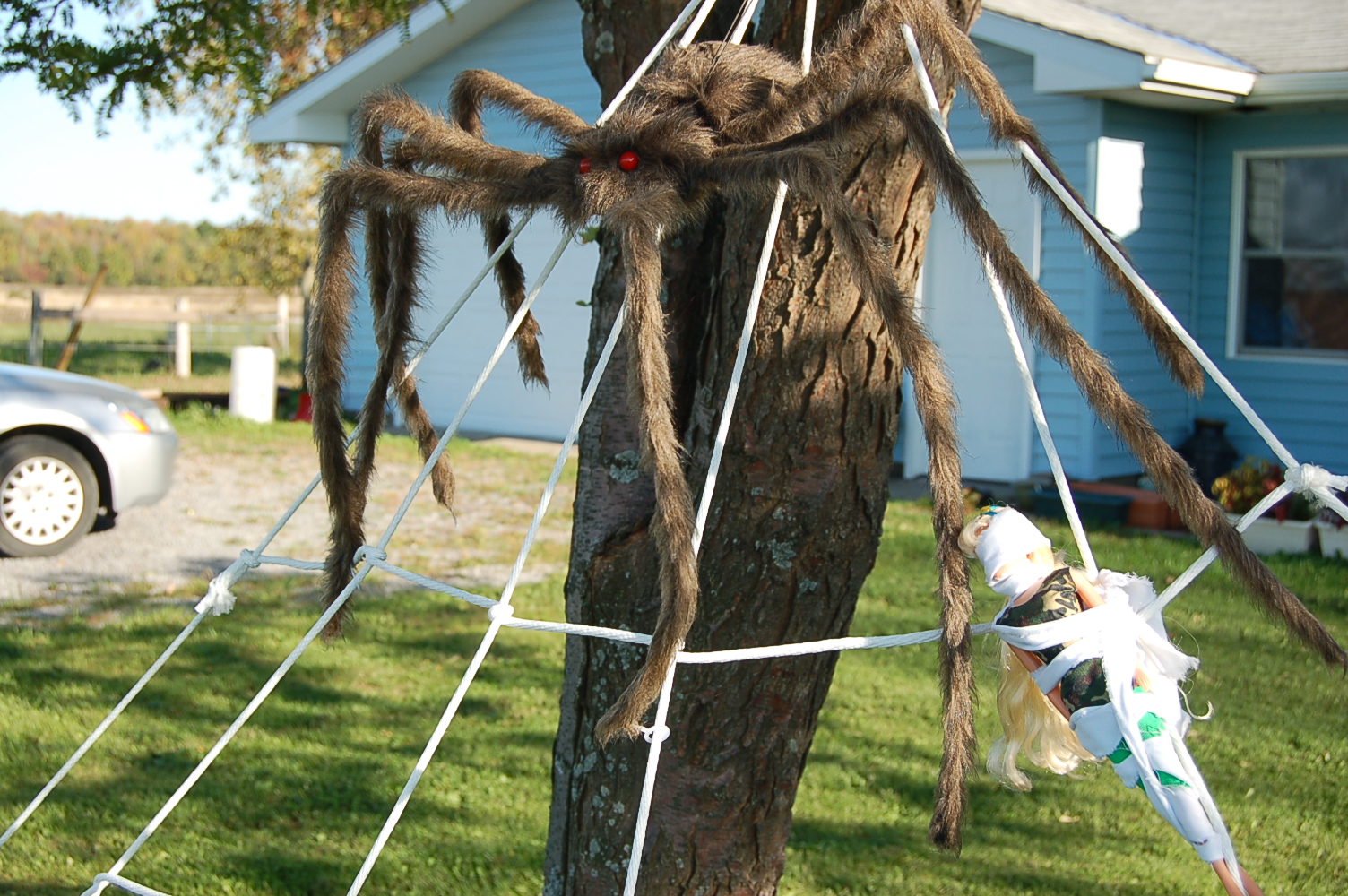 Halloween DIY 2 Giant Lawn Spiderwebs