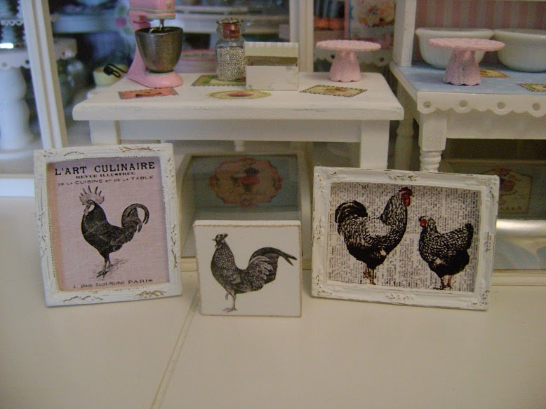 Baking In Miniature Shabby Rooster/Chicken Framed Art
