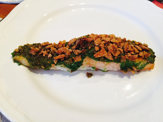 Finn Crisp crusted Salmon with rocket, watercress and spinach pesto 