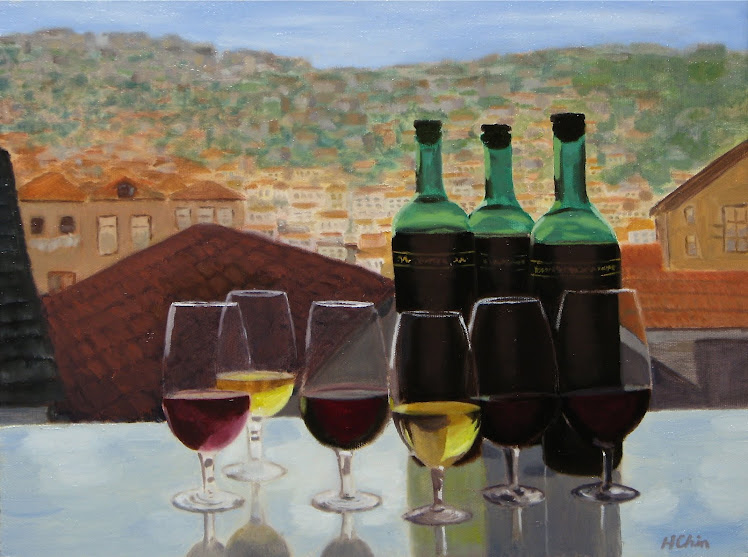"Wine Glasses on the Balcony" - 12 x 16