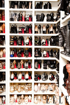 Khloé Kardashian's Shoe Closet Khloe's Loubatin's are outlined by 1 1/2" thick panels on flat shelving that is adjustable.