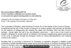 Recommendation CM/Rec(2011on education for global interdependence and solidarity