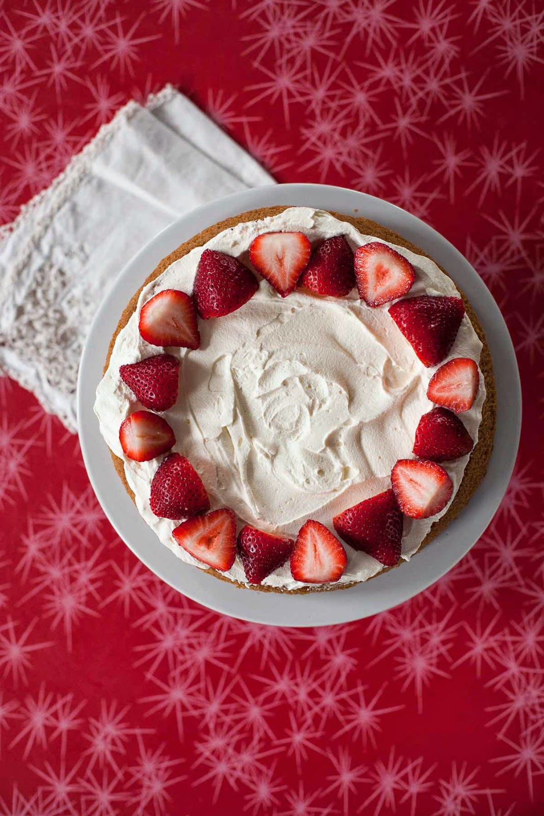 Golden Cake with Strawberries & Whipped Cream (Gluten free, Grain free) | acalculatedwhisk.com