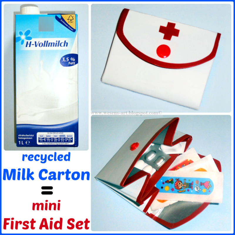 Wesens-Art: recycled Milk Carton = mini First Aid Set / recycled  Milchverpackung = mini Erste-Hilfe-Set