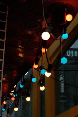 colorful lightbulb chain at night
