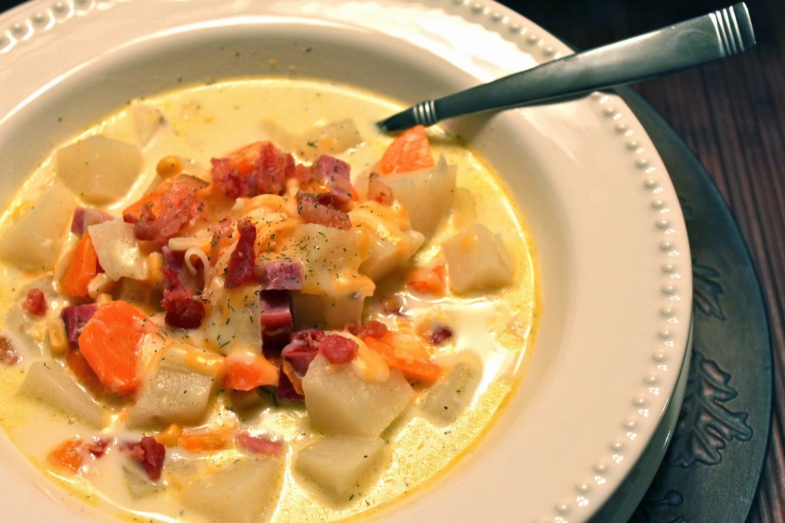 Explore Love Eat Hearty Potato Soup with Corn and Ham
