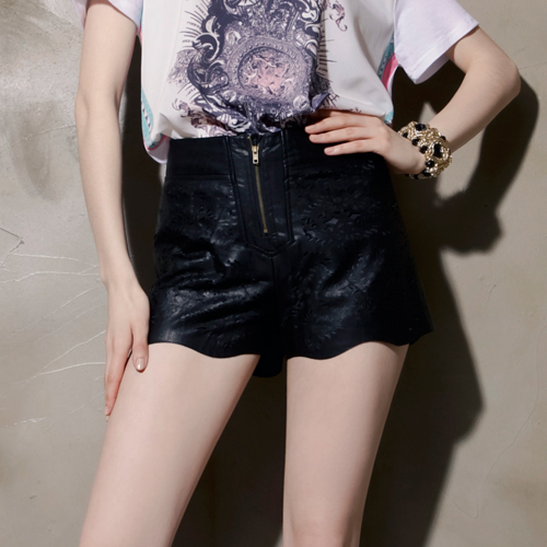 Scalloped Laser-Cut Faux Leather Shorts