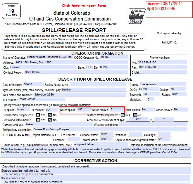 Las Animas County, CO 16,800 Gallons Produced Water