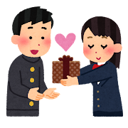 バレンタインにチョコを贈る女性のイラスト（学生）