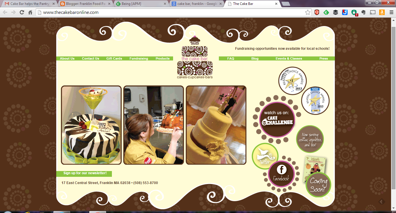 a screen grab of The Cake Bar webpage