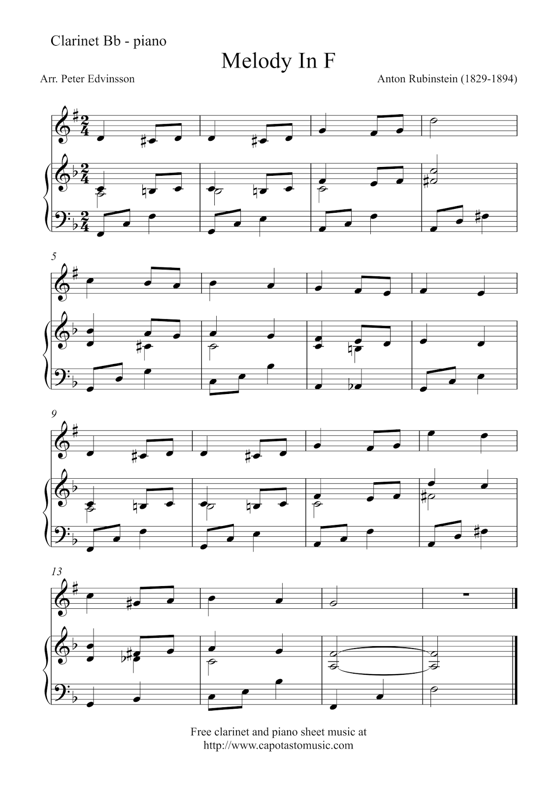 Melody In F sheet music for piano solo (PDF)