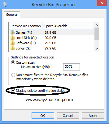 How to enable delete confirmation in dialog in Window 8