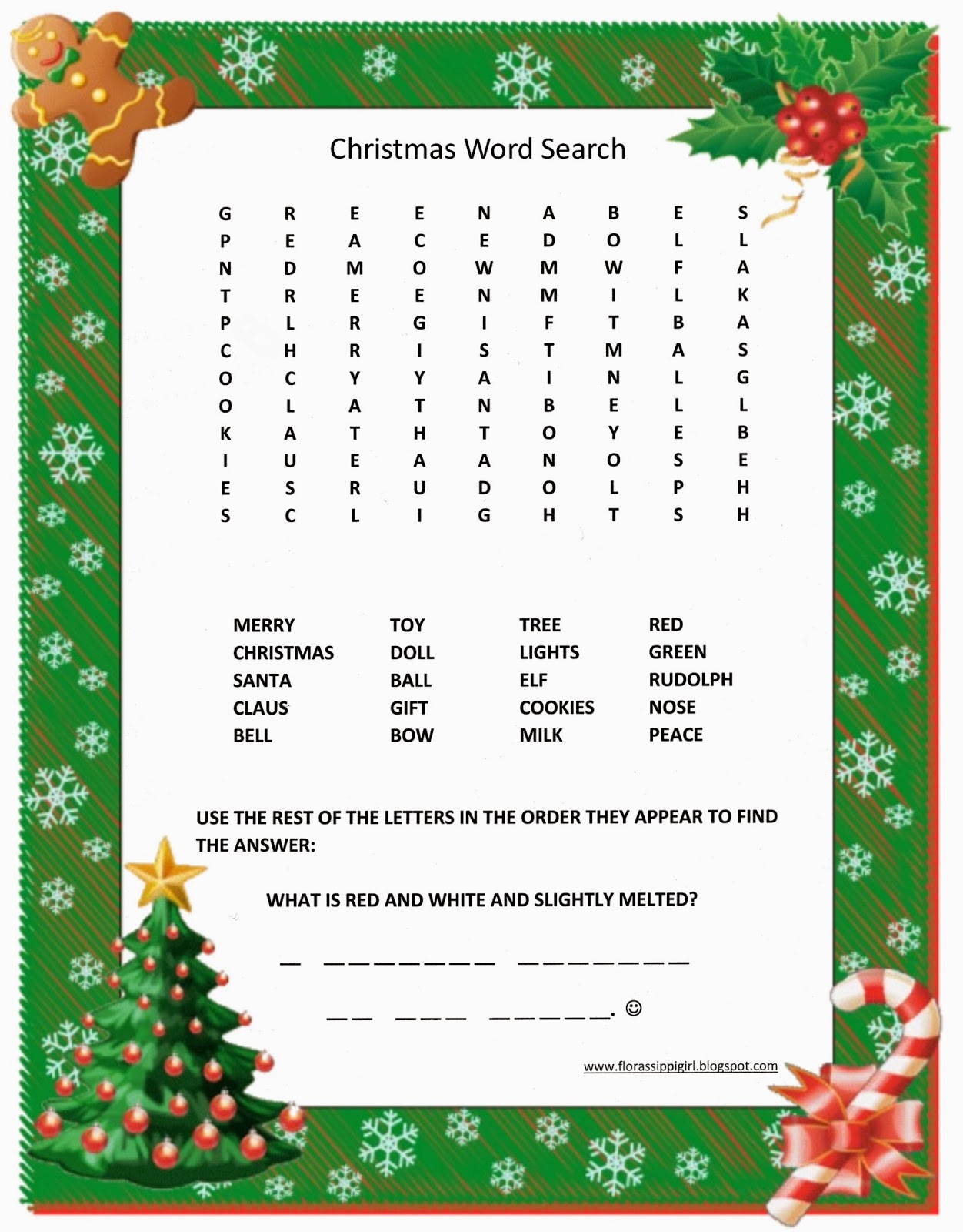 Florassippi Girl: Christmas Word Search - Free Printable